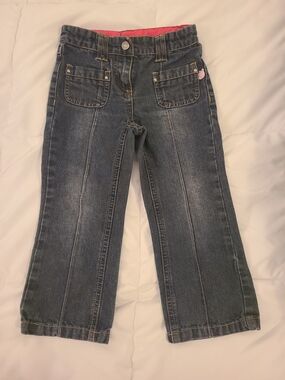 Kids Dark Blue Denim Jeans with Pink Waistband